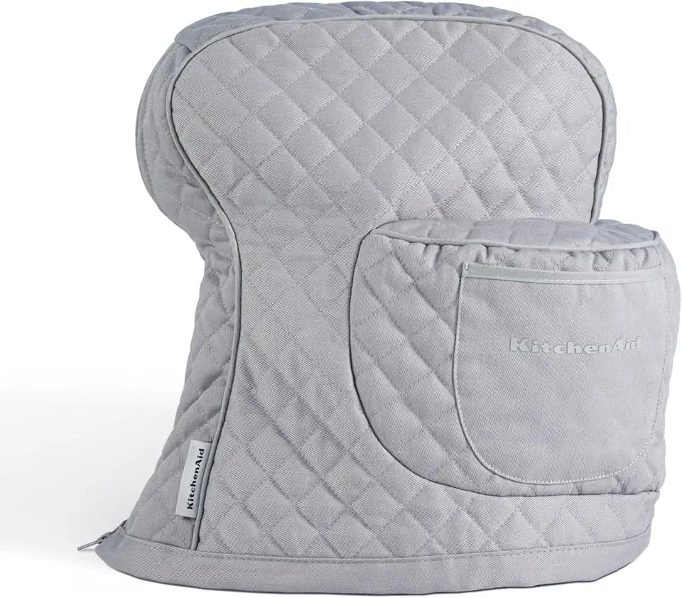 KITCHENAID Fitted Tilt-Head Stand Mixer Cover with Storage Pocket, Quilted 100% Cotton,14.4"x18"x10", Grey