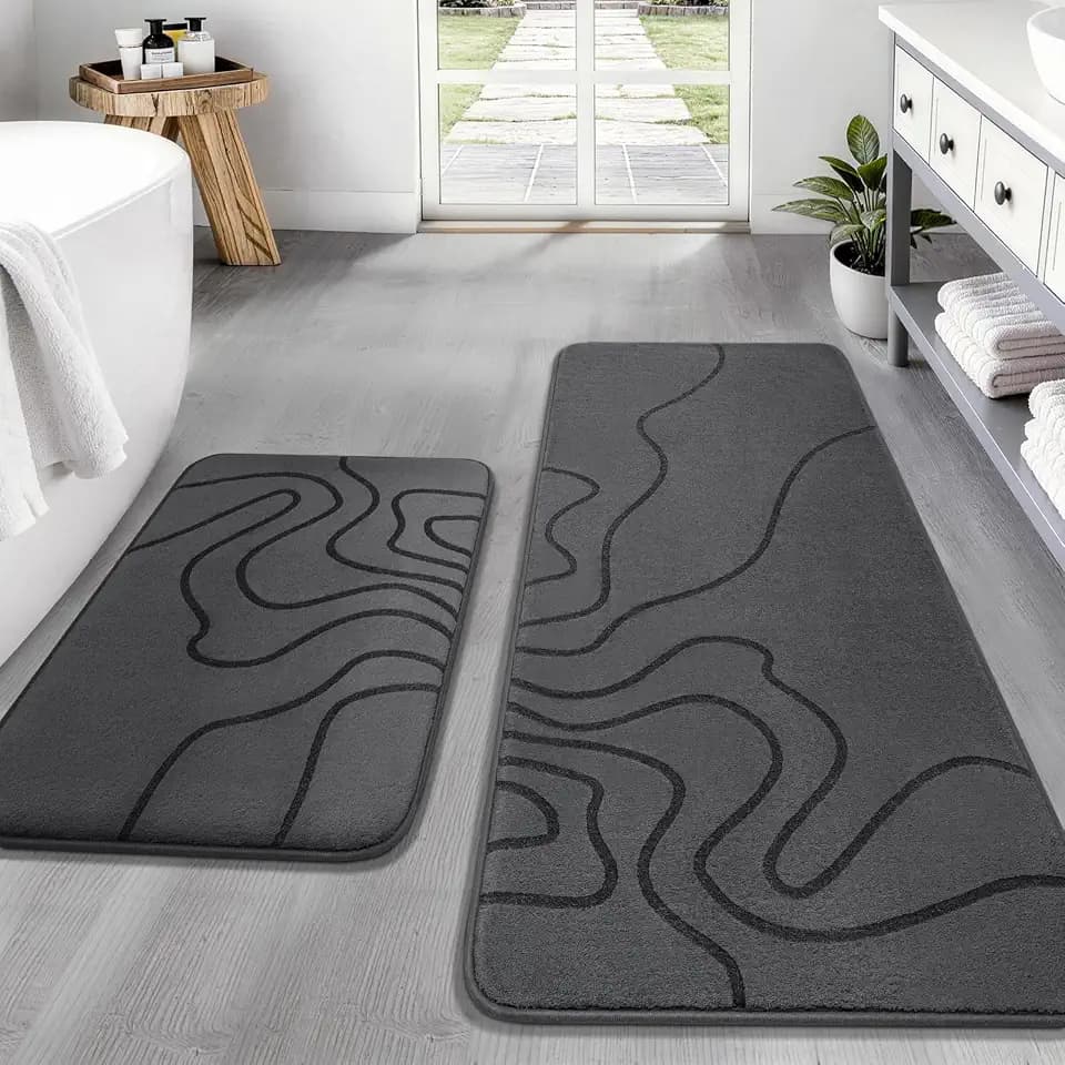 YIHOUSE Memory Foam Bathroom Rugs Sets 2 Piece, 17"x24"+20"x46", Dark Grey