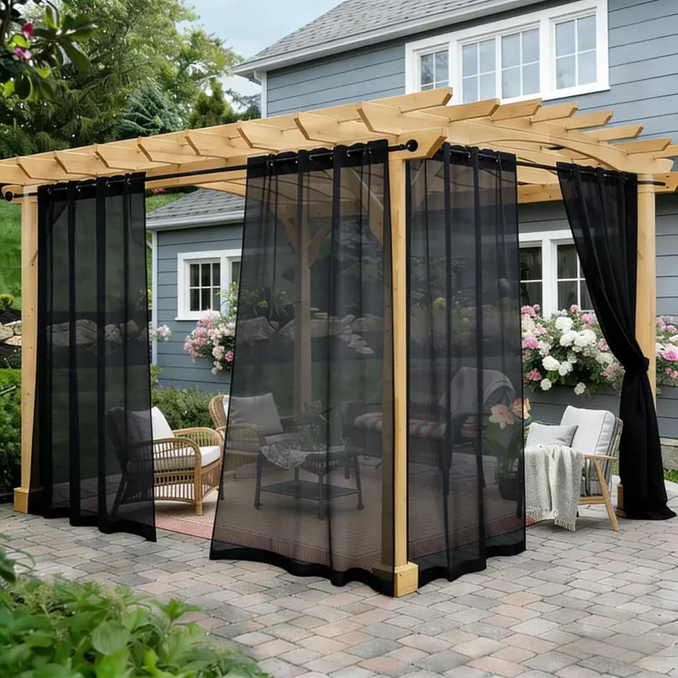 Outdoor Sheer Curtains for Patio Waterproof, 2 Panels Rod Pocket Indoor/Outdoor Voile Gray Sheer Curtain for Pergola, Porch, Cabana and Gazebo，52 x 95 Inch