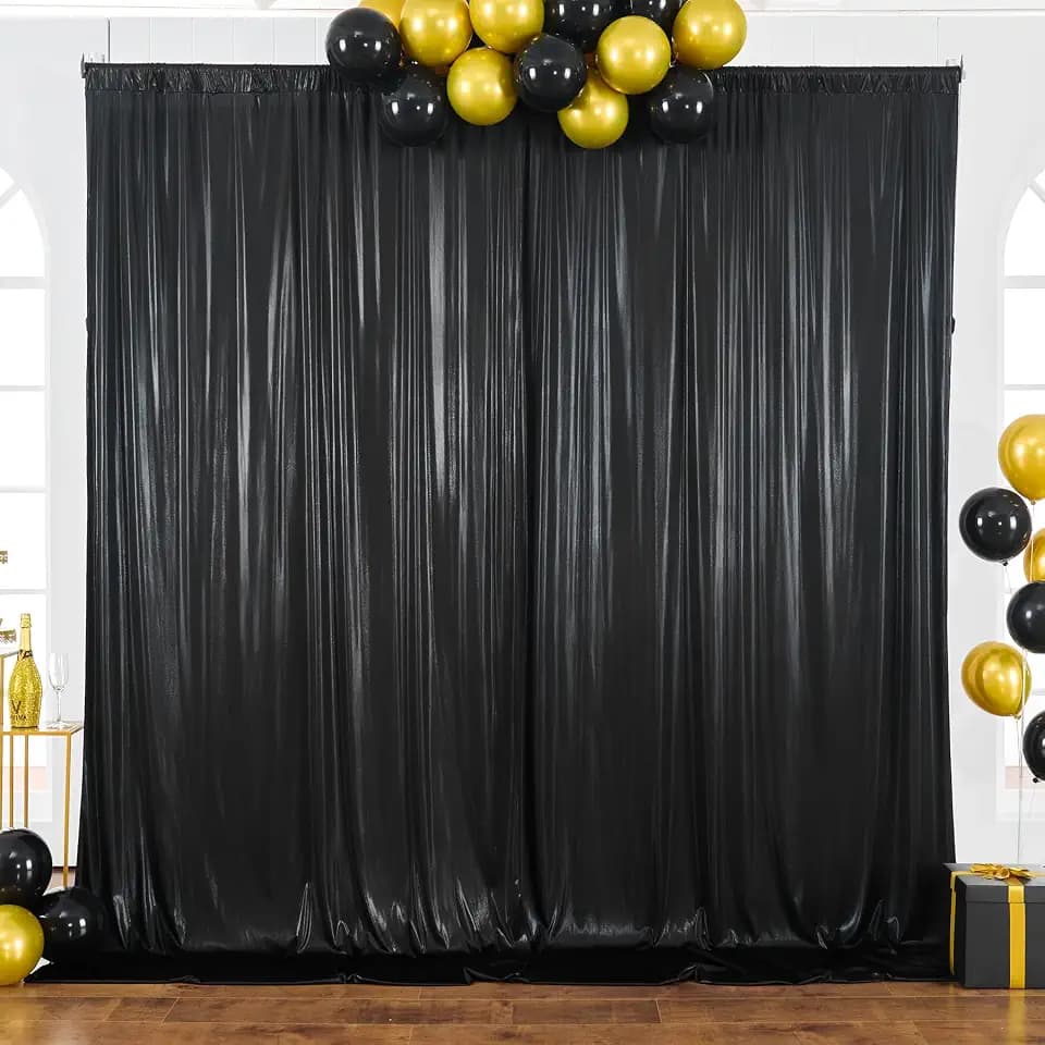 10x10ft Black Shimmer Backdrop Curtains Wedding Party Glitter Sequin Curtain Backdrop Fabric Drapes Backdrop Bridal Baby Shower Birthday Christmas Photoshoot Background Photography 5x10FT，2 Panels