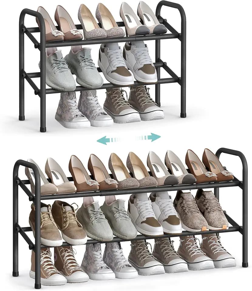 SONGMICS Schuhregal, 2 Ebenen, verstellbar, Metallregal