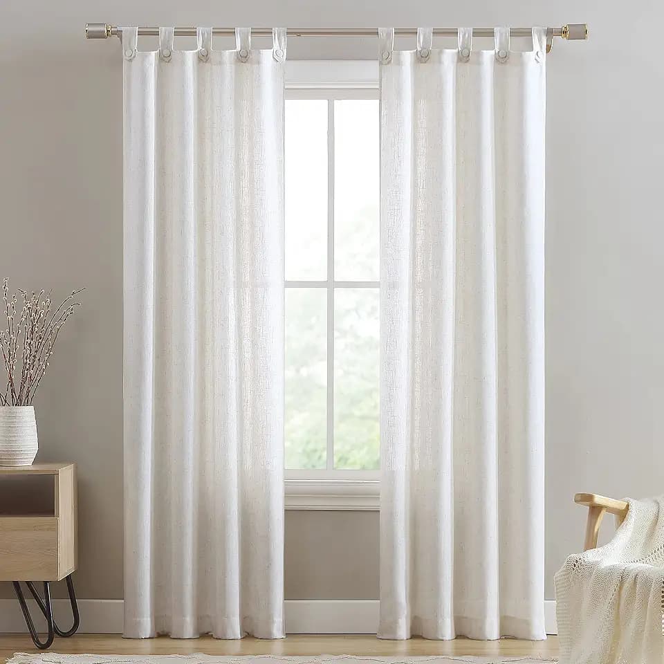 Monroe Window Curtains, 2 Panels, Each 38"W x 84"L, Natural, Button Tab Top