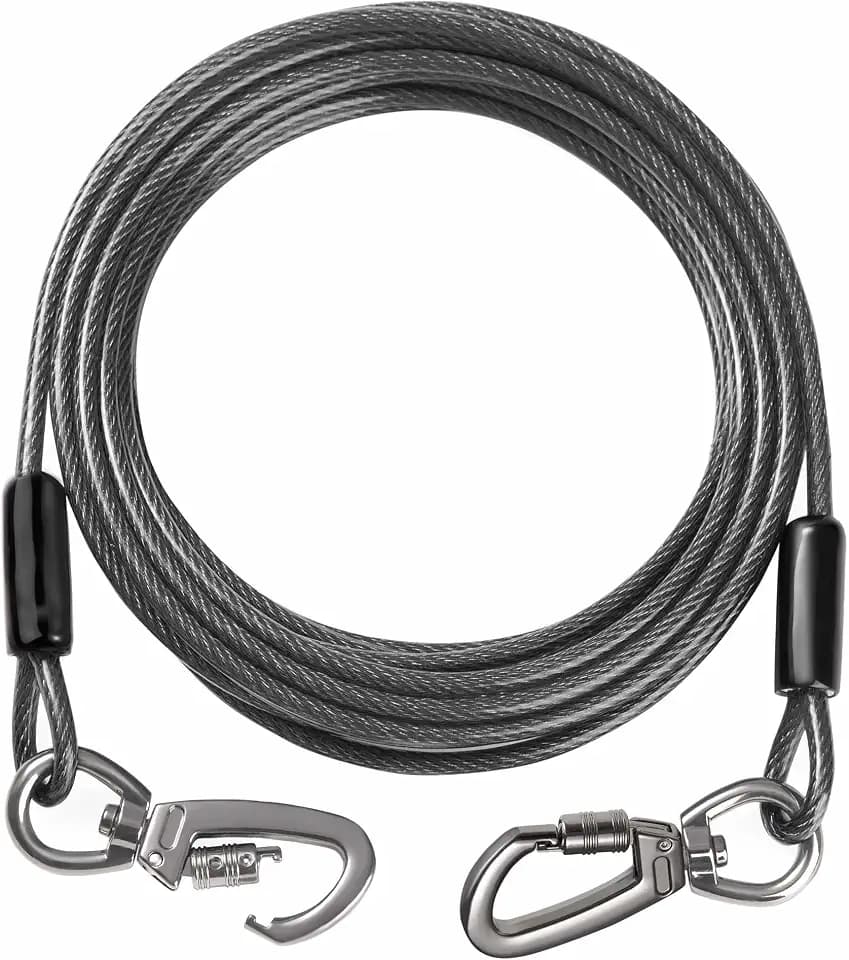 Tie Out Cable for Dogs Heavy Duty, 10/15/20/25/30/50FT Dog Runner Chain for Small Large Dogs, Chew Proof, Tangle-Free Dog Leads Tether for Yard, Outside- Up to 400 pounds