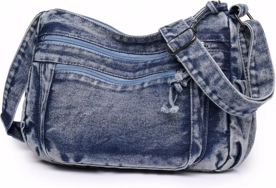 Denim Crossbody Bag for Women Blue Jean Purse Shoulder Handbag