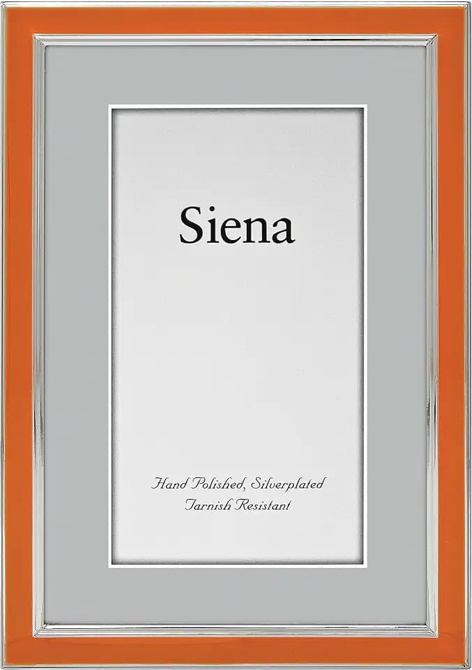 Siena Silver & Enamel Picture Frame, Tarnish Resistant Finish, Perfect Photo Frame for any End Table, Credenza, Shelf, or Nightstand, Silver Trim, Orange, 5x7