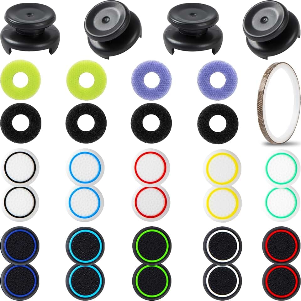 Controller Accessories for PS5 Thumb Grips Joystick caps w/high thumbstick Extender, Joystick Replacement Covers, Analog Stick Precision Rings, aim Boost kit Stuff attachments for PS4 Black White
