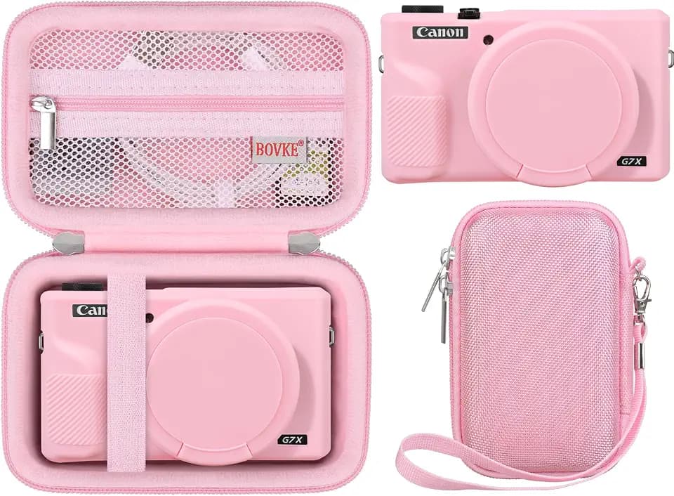 BOVKE Hard Case + Silicone Cover for Canon Powershot G7 X Mark III, Pink