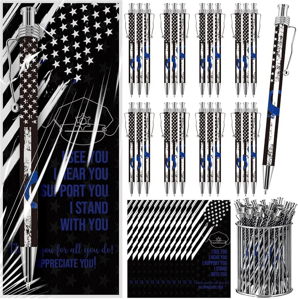 Tenceur 100 Sets Police Officer Gift Pens Veterans Day Bookmark and Bags