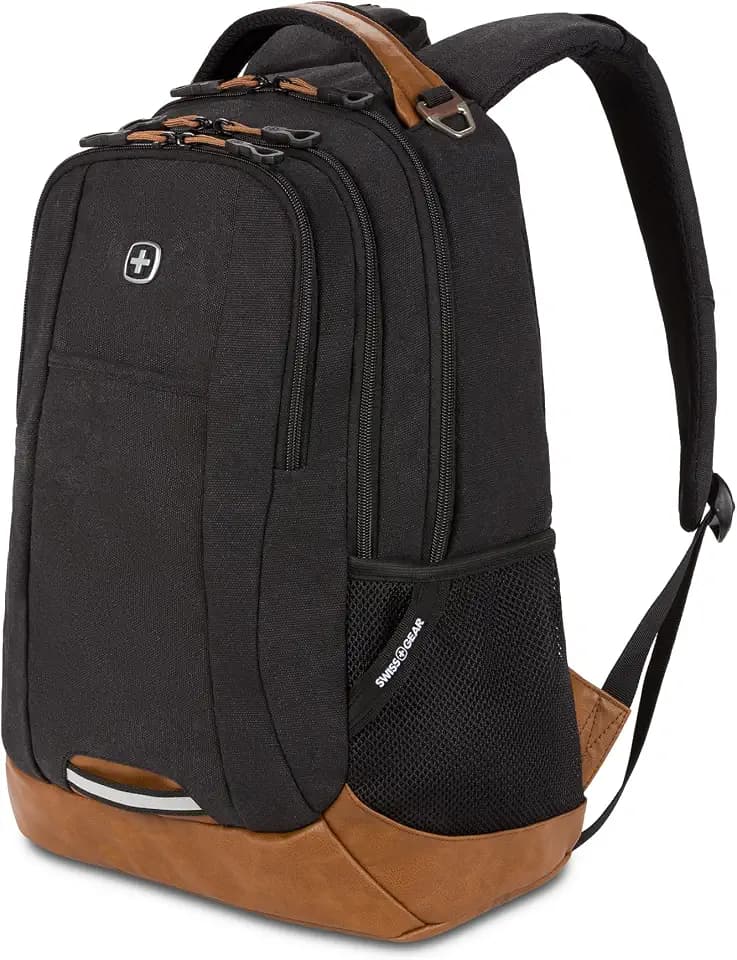 SwissGear Cecil Laptop Backpack, Fits Most 16-Inch Laptops, Three-Compartment Design, Airflow Back Panel, Black, 27.3L, 18-Inch