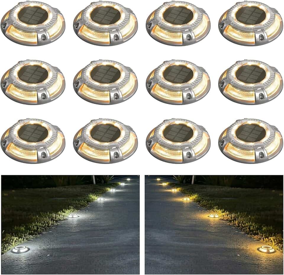 addlon 12 Pack Solar Driveway Dock Lights, 2 Color Modes, IP67 Waterproof