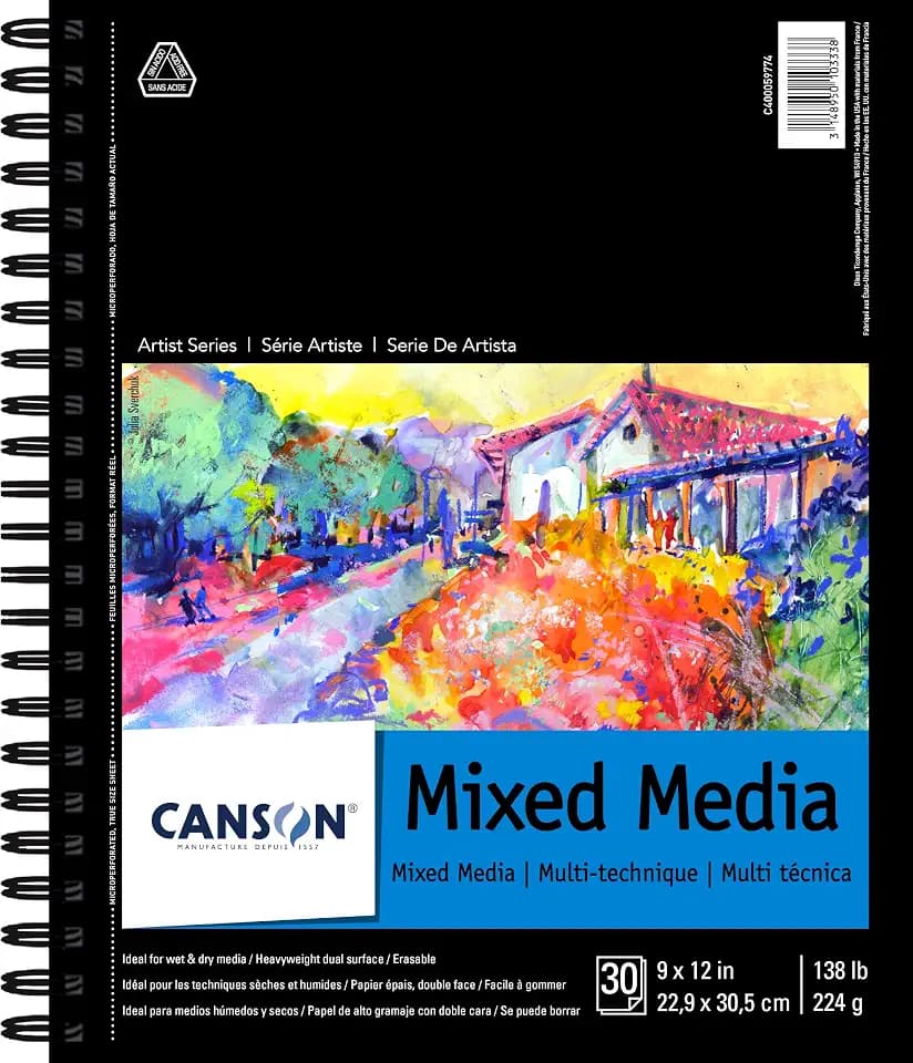 Canson Mixed Media Paper Pad, White, 9x12 in