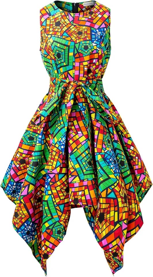 SHENBOLEN Women African Print Dresses Traditional Clothing Casual Party Dress