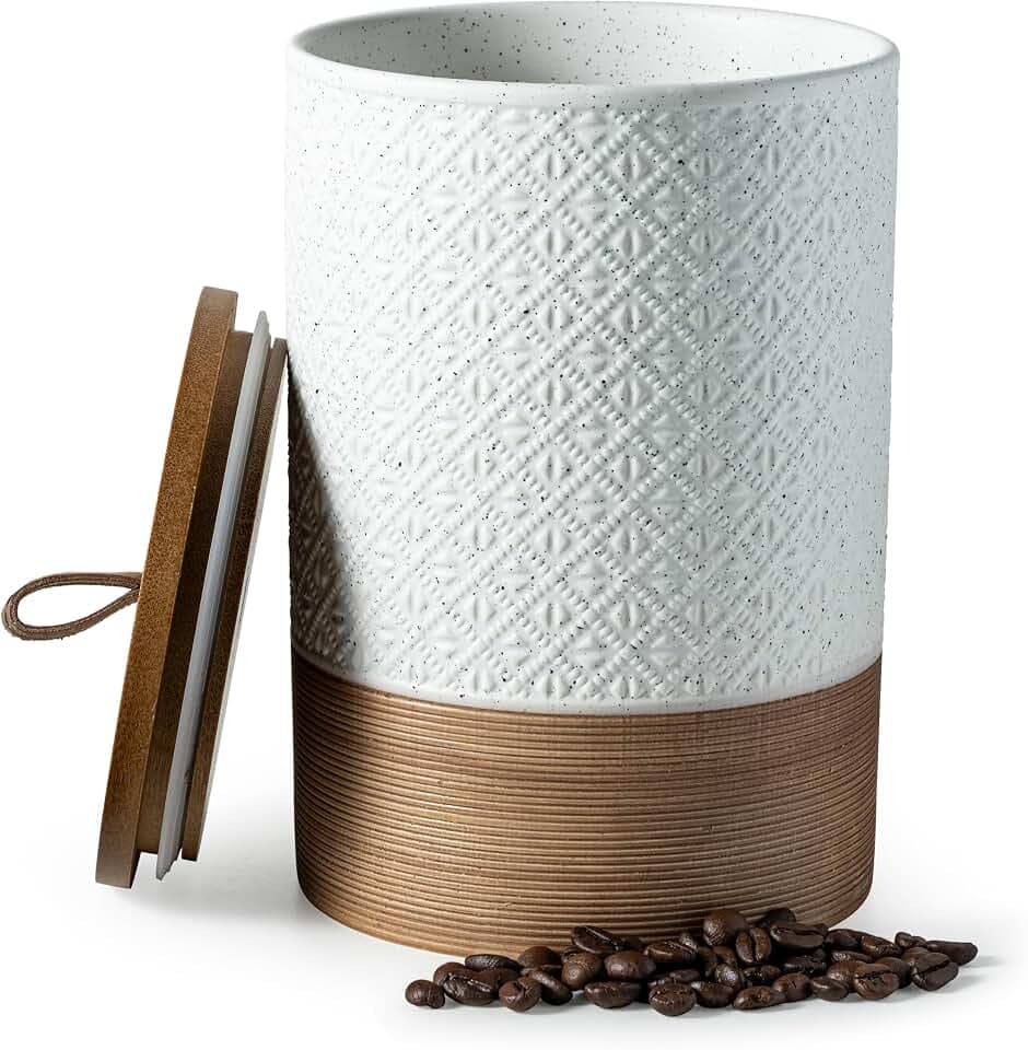 Miamolo Large Jar with Lid, Airtight Coffee Container, White & 64 fl.oz