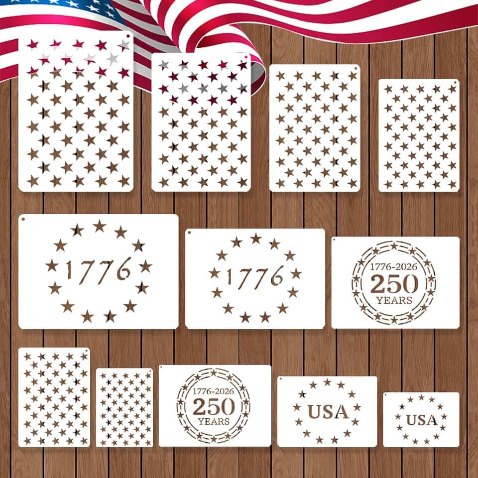 12 PCS Independence Day Stencils for Painting - Reusable USA Flag Patriotic Painting Templates, Red White and Blue Party Supplies for 4th of July Memorial Day Painting Stencil for DIY Decoration
