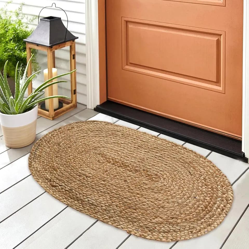 Chardin home Hand Woven Natural Jute Braided Rug -18x30 Inch Oval | Vintage Boho Reversible Doormat for Entryway, Front Door | Farmhouse Natural Fiber Rugs for Bedroom, Kitchen, Living Room