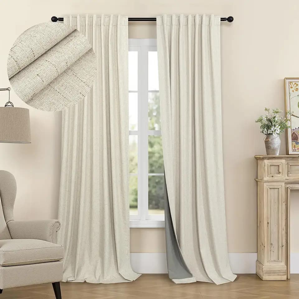 92 Inch Curtains 2 Panel Set UV Light Blocking Summer Farmhouse Curtains for Living Room Darkening Curtain for Nursery Kids Bedroom Linen Look Blackout Drape Thermal Insulating 52x92 Long Length Beige