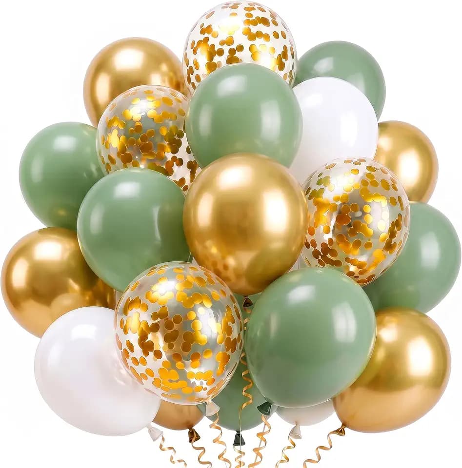 Luftballons Grün Gold, 100 Stück Grüne Ballons Geburtstag Helium, Goldene Luftballons Salbeigrün Weiß für Geburtstag Hochzeit Babyparty Baby Shower Taufe Geburtstagsdeko Grün, 12 Zoll