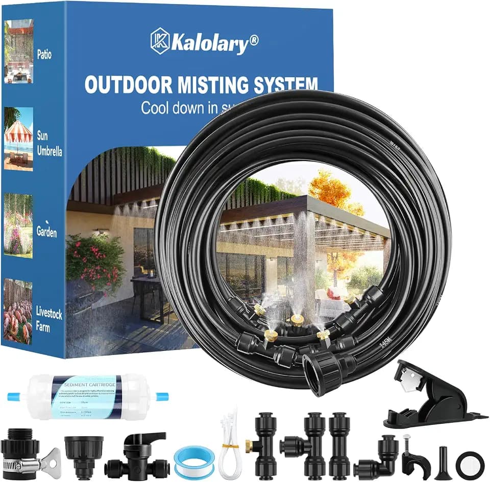 Kalolary 100FT Misters for Outside Patio with 30 Brass Mist Nozzles