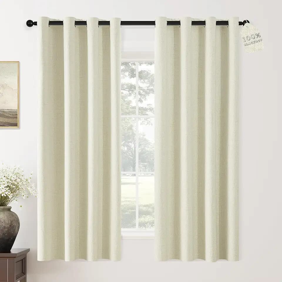 ChrisDowa 100% Blackout Curtains for Living Room Linen Curtain 72 Inches