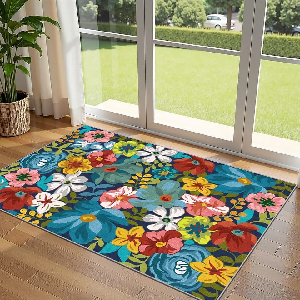 3x5 Flower Entry Rug, Washable Indoor Outdoor Mats for Front Door