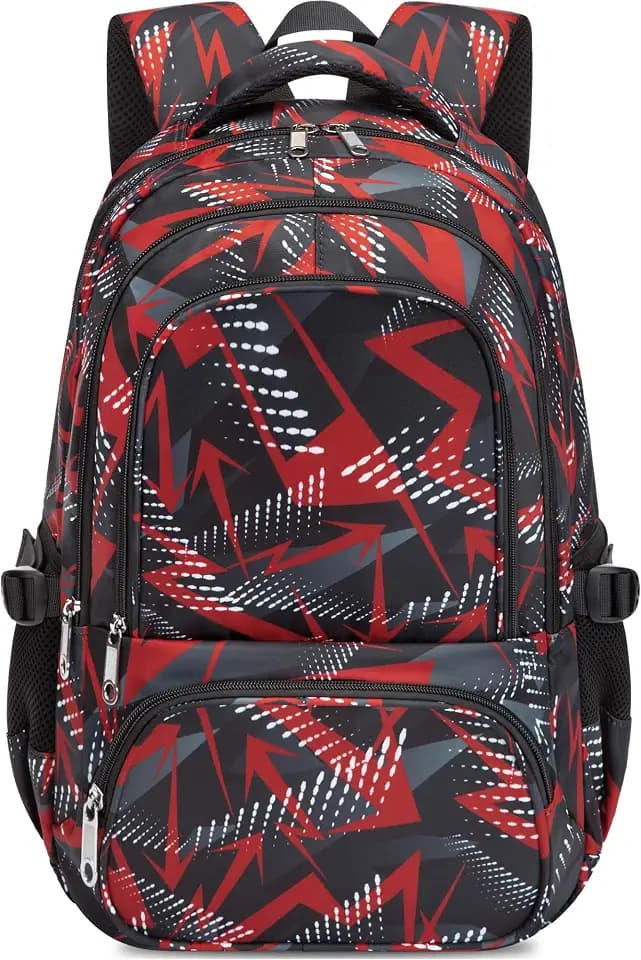 BLUEFAIRY Kids School Backpack for Boys Girls Ages 6-8 8-10 10-12 Elementary Middle School Book Bags with Laptop Compartment Mochilas Escolares para Niños Niñas de 8 10 12 Años (Red, Geometric)