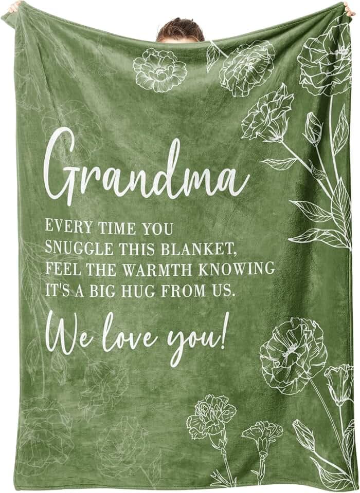 GiltGlimmer Grandma Gifts, Grandma Floral Blanket 50" x 60", Grass Green