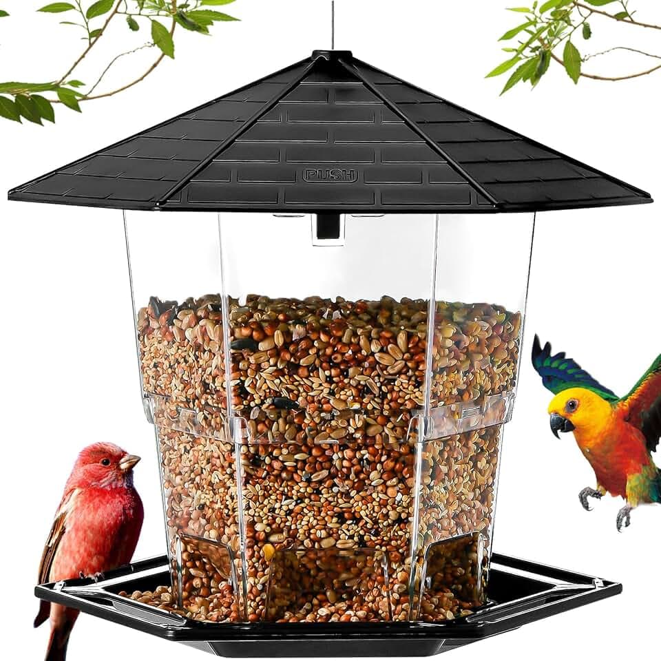 Jealoeur Bird Feeders for Outdoors Hanging Bird Feeder Wild Birds Seed, Black