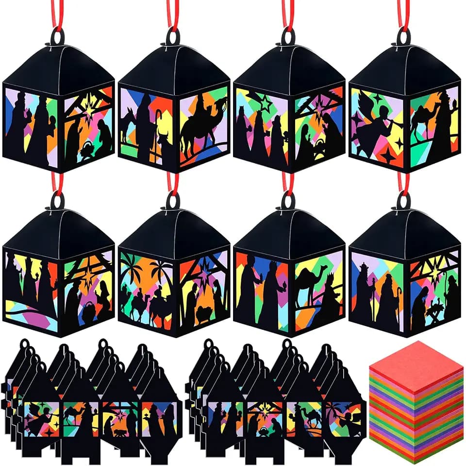 Gersoniel 24 Set Christmas Nativity Lantern Suncatchers DIY Craft Bulk