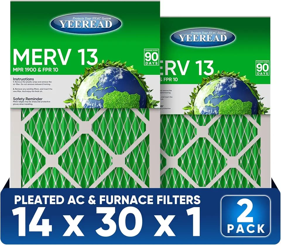 14x30x1 MERV 13 Air Filters, 2-Pack – Actual Size 13.7" x 29.7" x 0.75" – High-Efficiency Pleated Filter for HVAC, AC & Furnace Systems – Advanced Filtration for Cleaner Air