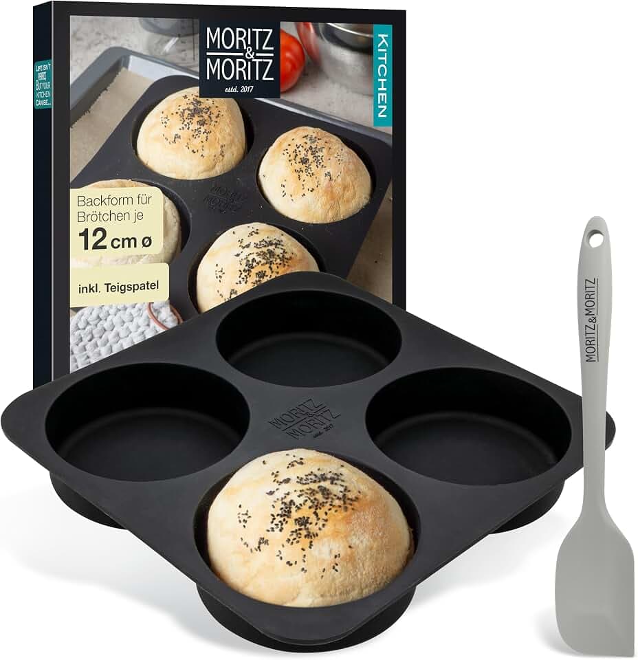 Moritz & Moritz Burger Buns Backform Silikon Rund 12cm Ø - Für Brot, Burger Buns und XXL Muffins – inkl. Teigschaber
