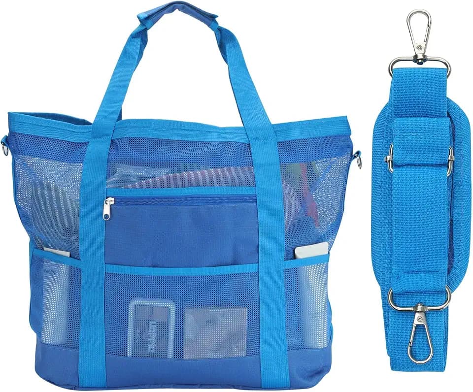 Mesh Beach Bags for Women - Plus Waterproof Sandproof Tote Bag