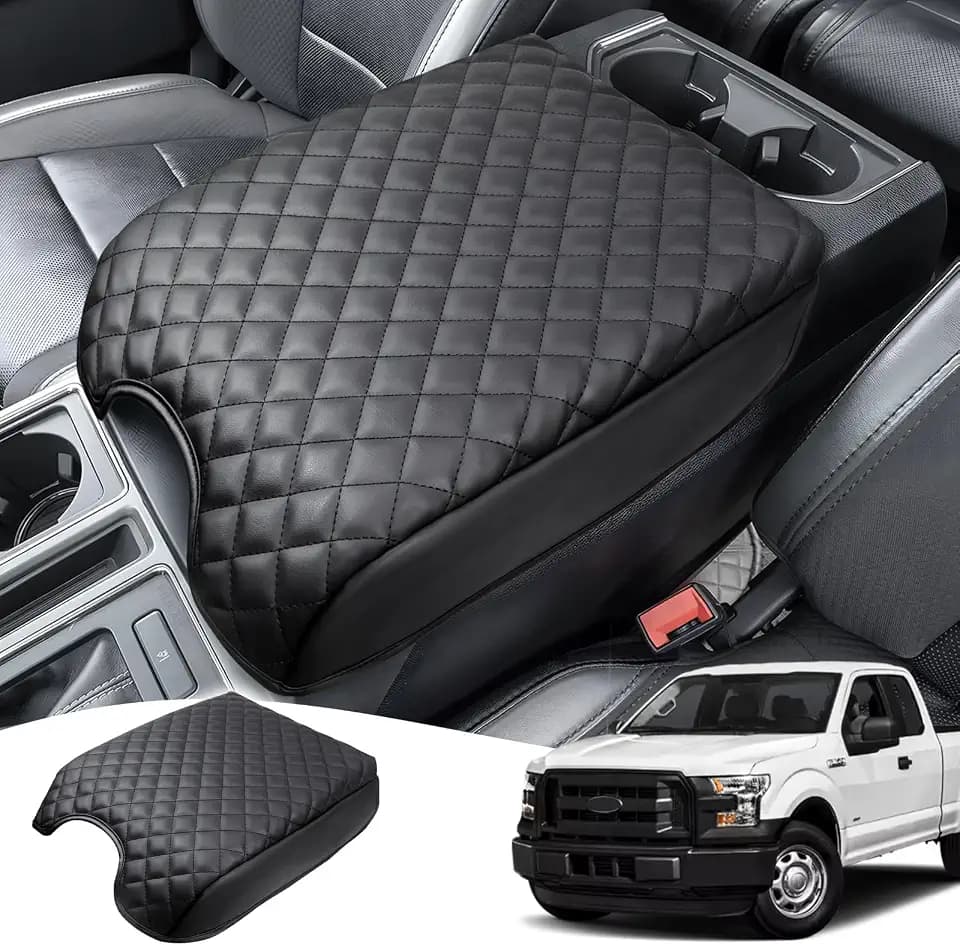 Center Console Cover Fits Ford F150 2015-2020, F250 F350 F450 2017-2022 and Expedition 2018-2024 Leather Armrest Box Protective Cover Arm Rest Box Lid Middle Console Cover Accessories Bucket Seat Only