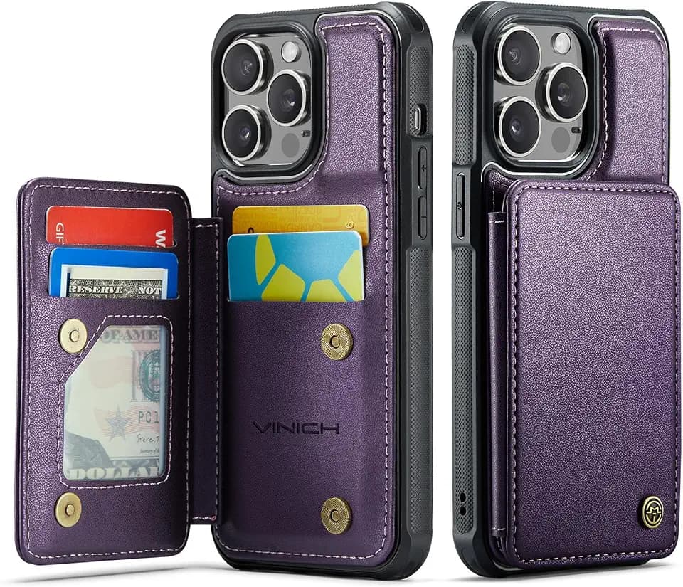 Vinich for iPhone 14 Pro Max Wallet Case with Card Holder, Purple