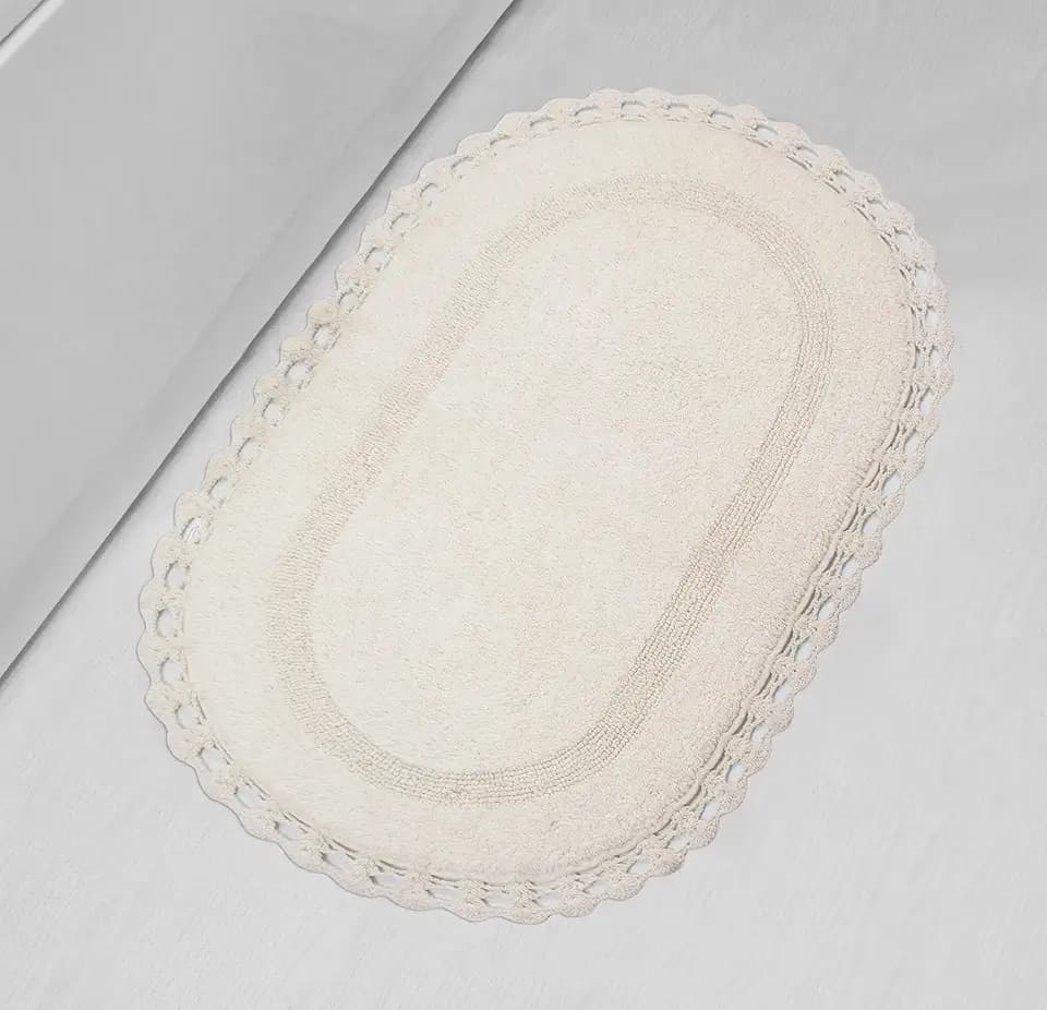 Home Weavers Hampton Crochet Reversible Bathmat 100% Cotton Bathroom Rugs Set, Washable Rug, Extra Soft and Absorbent Bath Rug, Kitchen Mat, Bath Mat Set, Mat Non Slip, 24"x40" Rectangle, Ivory