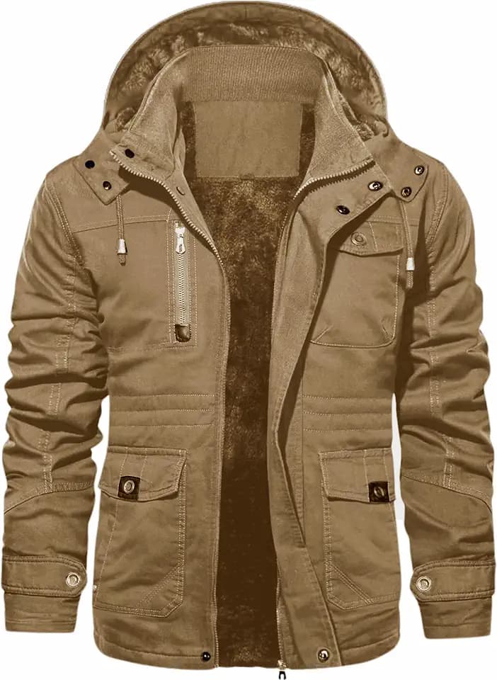 EKLENTSON Cargo Jacket Men Multi Pocket Jacket Military Coats for Men Winter Coats for Men with Hood¡­
