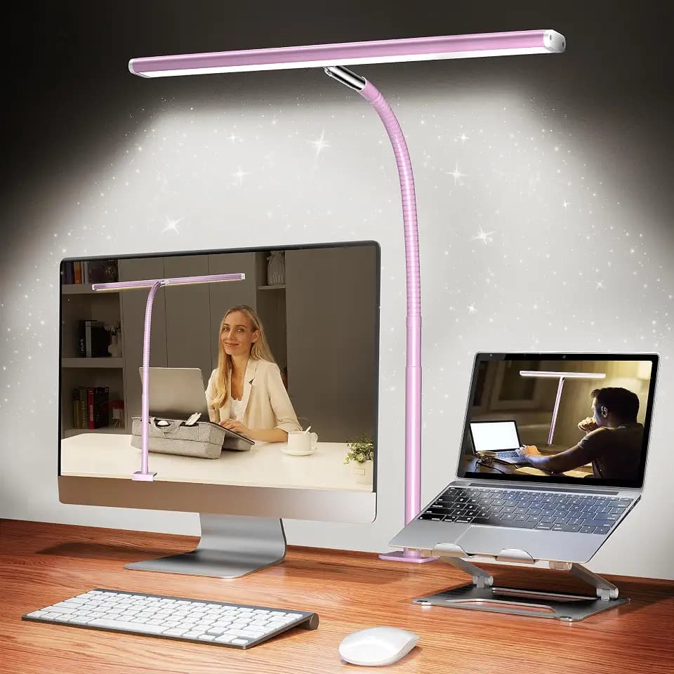 Airlonv LED Desk Lamp with Clamp, 17" Stepless Dimming Light (Pink)