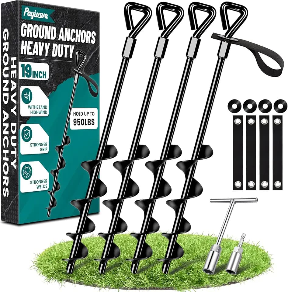 Trampoline Anchors Stakes Ground Anchors Screw-in for High Wind, 4x19in