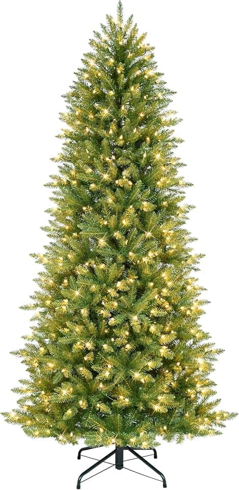 Puleo International 6.5ft Pre-Lit Slim Fraser Fir Artificial Christmas Tree