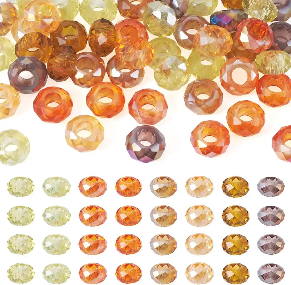 Cheriswelry Facettierte europäische Glasperlen, transparente Rondelle-Glasperlen, lose Abstandshalter für DIY-Schmuck, Armbänder, Halsketten, Bastelprojekte, 56 Stück
