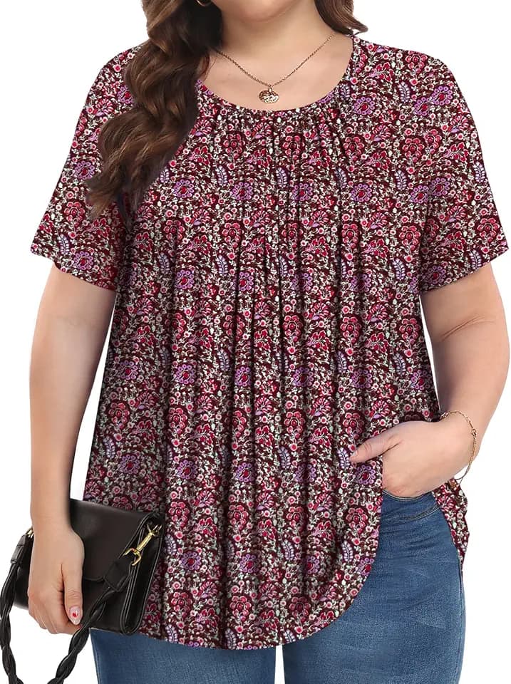 PEVRL Womens Plus Size Tops Shirts Tunic Short Sleeve Loose Fit Blouse