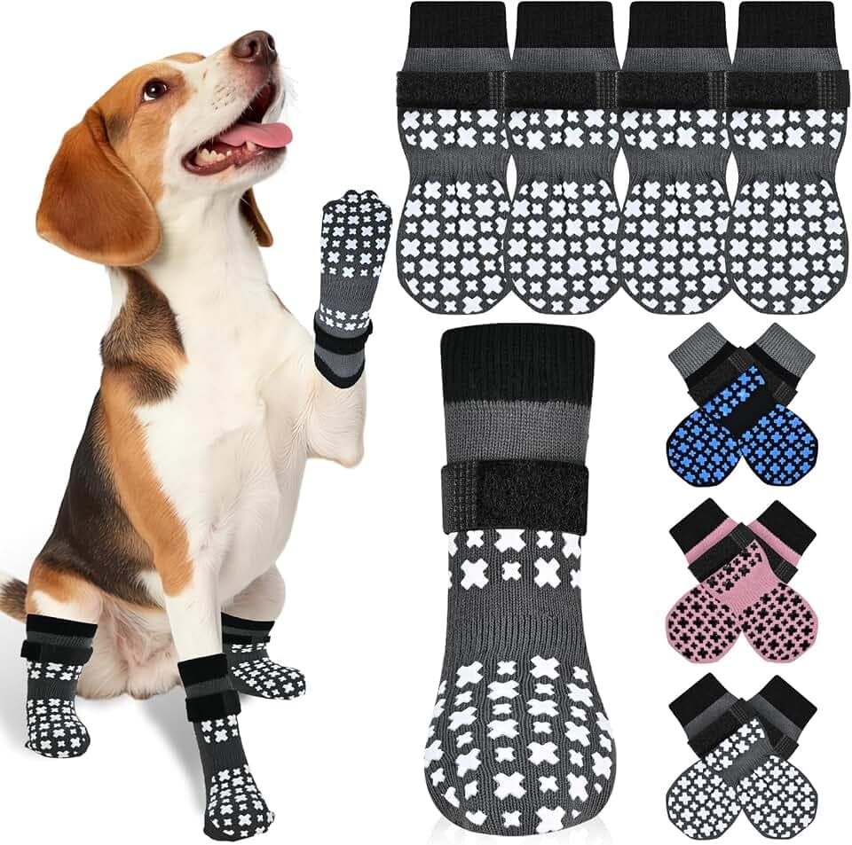 Non-Slip Dog Socks for Hardwood Floors Anti Slip Double-Sided Grippy Socks for Senior Dogs to Prevent Licking Paws, Scratching & Hot Pavement Premium Dog Paw Protector with Grippers Grey L