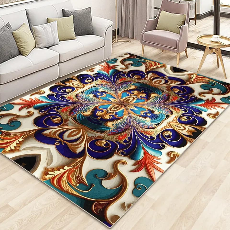 Washable Area Rug, Non-Slip Vintage Hallway Rug Runner with Upgrade Rubber Backing, Stain Resistant Faux Wool Distressed Carpet for Bedroom Kitchen Laundry Corridor Balcony (94.5" x 71")