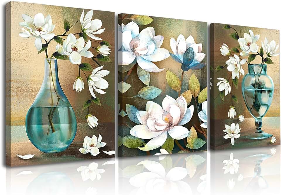 Piy Painting Leinwand Das Glück kommt mit blühenden Blumen Orchidee Wandbilder Bilder und Kunstdrucke auf Leinwand Leinwandbild Ölgemälde Home Deko für Wohnzimmer Schlafimmer Küche 30x40 cm 3Set