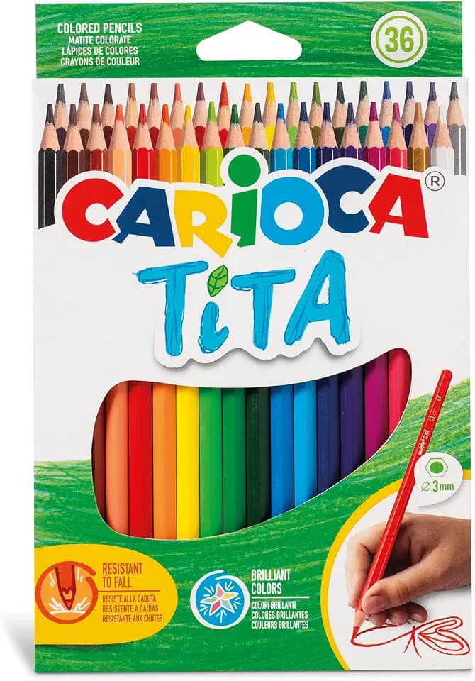 Carioca TITA Bleistifte | Set mit sechseckigen Buntstiften mit robuster Spitze für Kinder,36 Stück