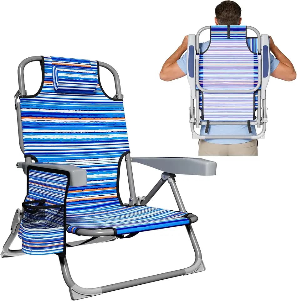 Beach Chair, Lay Flat Folding Backpack Beach Chairs with 5 Position 1 Pack