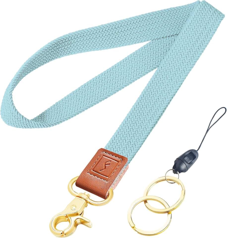 Fishent Stretchy Neck Lanyard, Cute Keychain Lanyard for Women Men Teacher, Long Lanyard for ID Badge Holder, Badge Lanyards for Keys Wallet Phone,Sky Blue