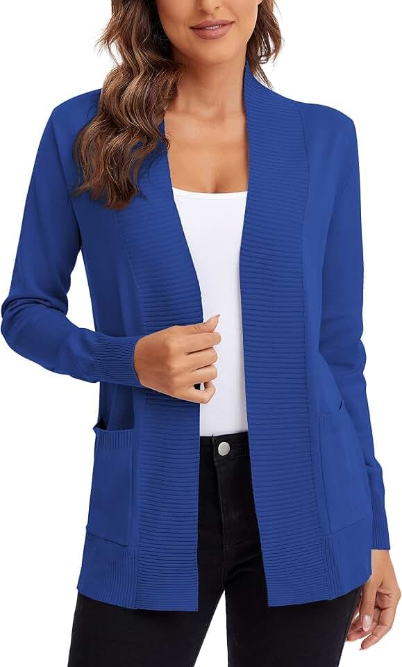 Urban CoCo Women Lightweight Open Front Knit Cardigan Sweater with Pockets