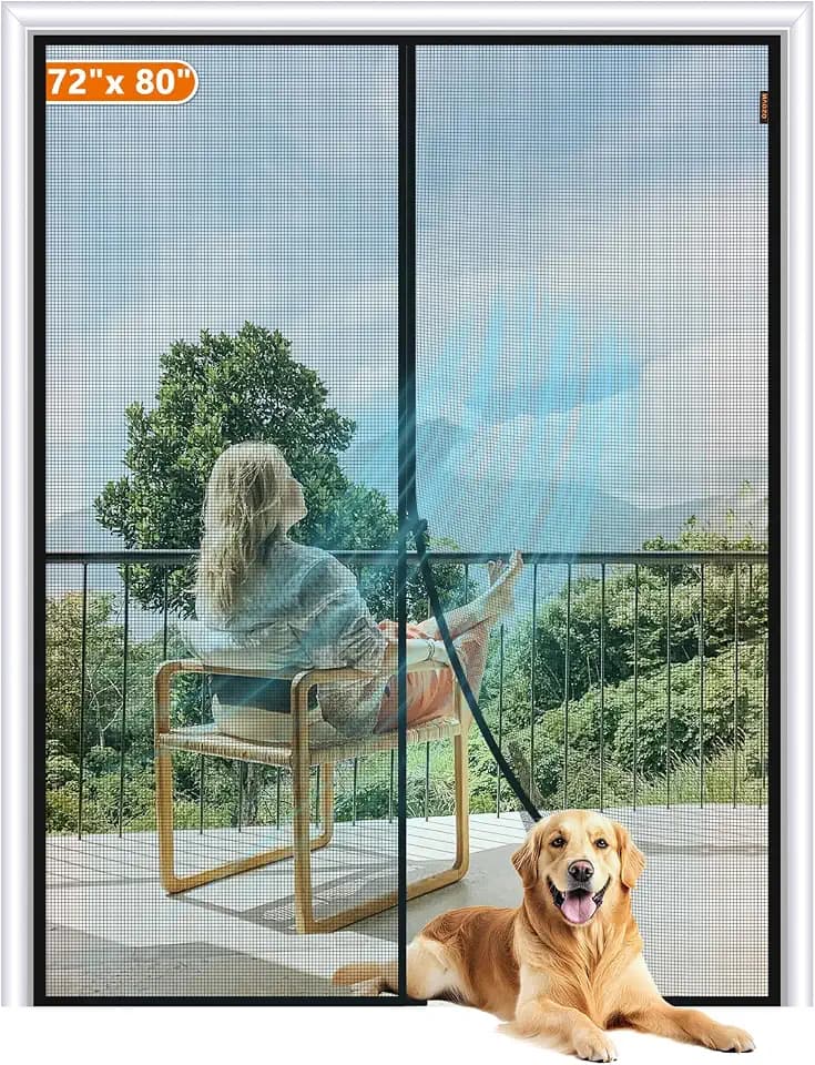 MAGZO Magnetic Screen Door Fits Door Size 72"x80", Hands-Free Mesh Gray