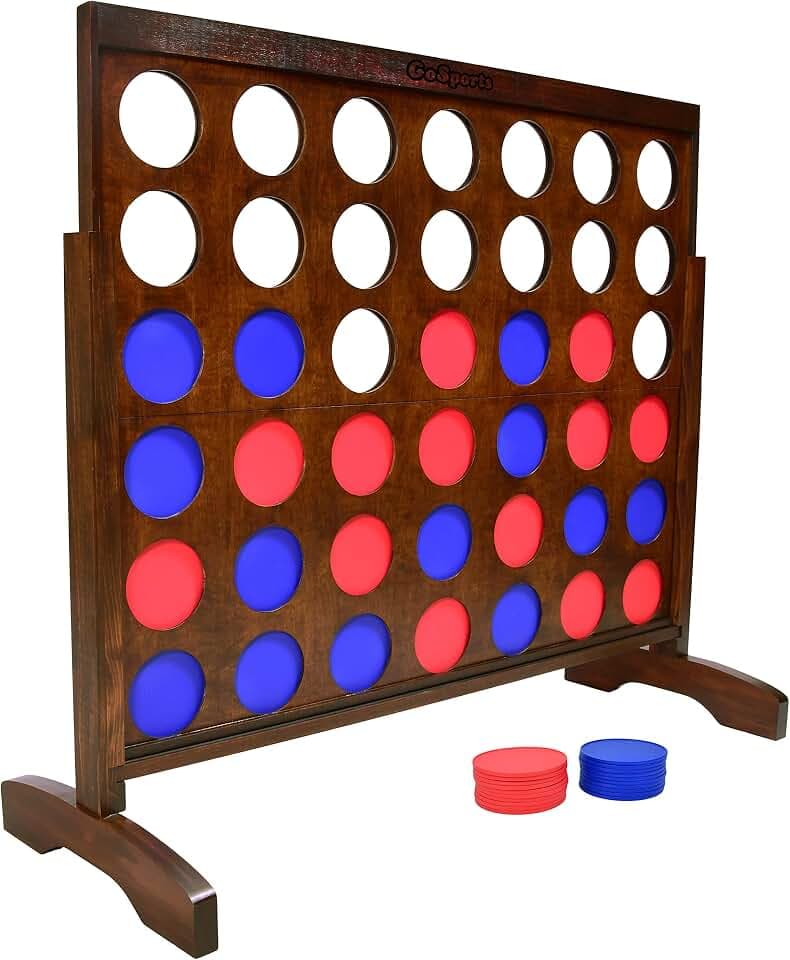 GoSports 4 Foot Giant Wooden 4-in-a-Row Connect Game – Jumbo Party Size with Heavy-Duty Coins – Easy Setup and Portable Design for Indoor and Outdoor Yard Game for Adults
