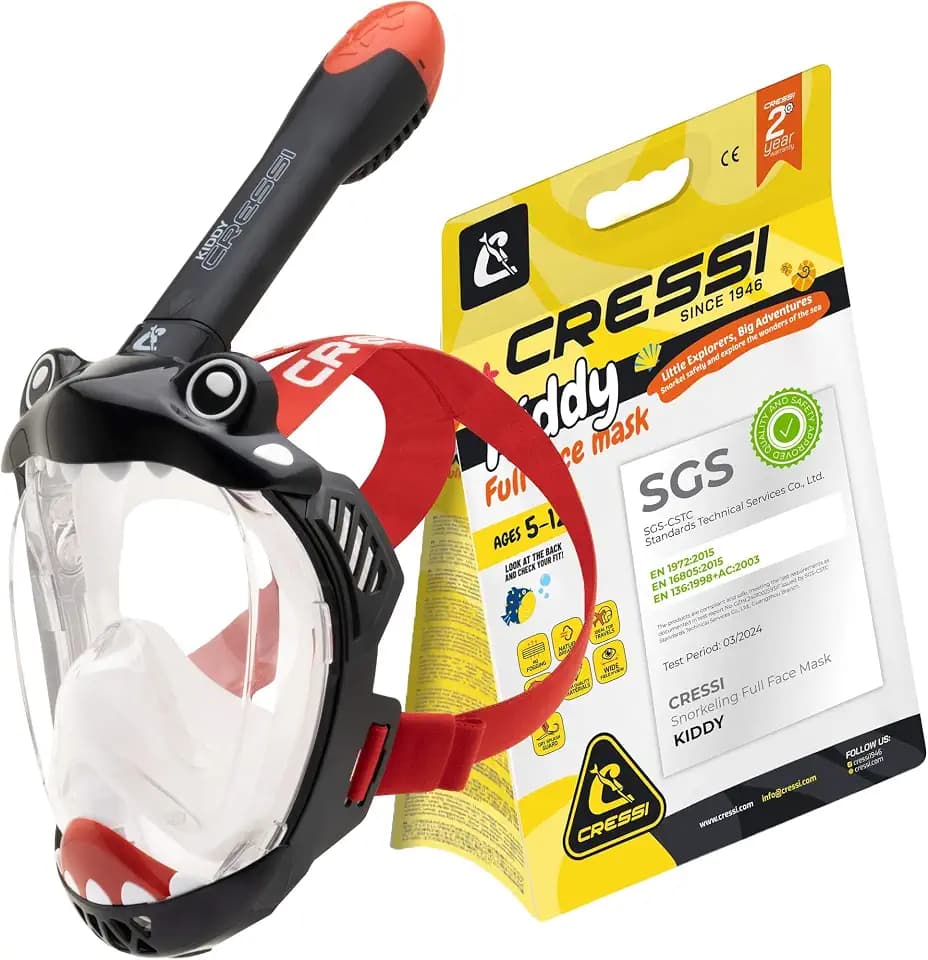 Cressi Kiddy Schnorchelmaske Kinder - CO2-sichere Vollgesichtsmaske - Beschlagfrei mit Faltbarem Schnorchel - Hypoallergenes Silikon & Weites Sichtfeld